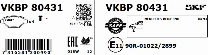 SKF VKBP 80431 - Bremžu uzliku kompl., Disku bremzes autospares.lv