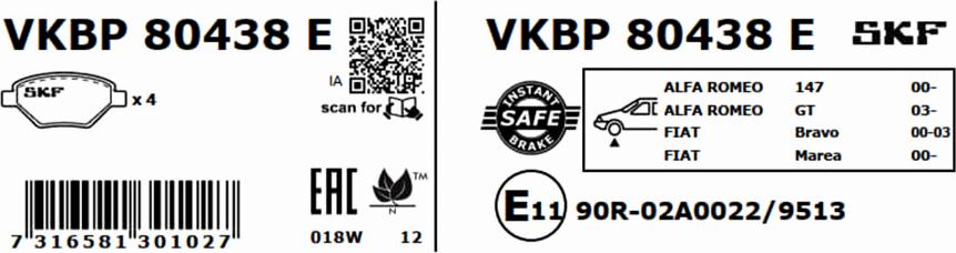 SKF VKBP 80438 E - Bremžu uzliku kompl., Disku bremzes autospares.lv