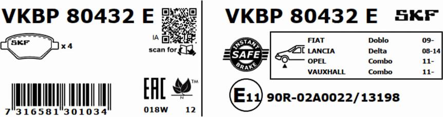 SKF VKBP 80432 E - Bremžu uzliku kompl., Disku bremzes www.autospares.lv