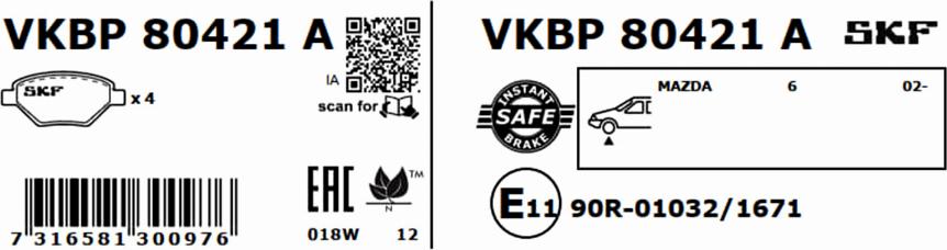 SKF VKBP 80421 A - Bremžu uzliku kompl., Disku bremzes autospares.lv