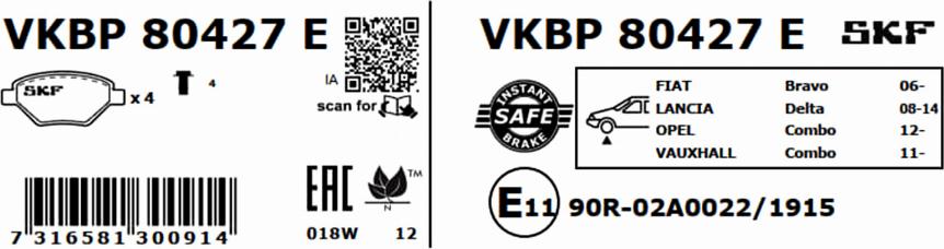 SKF VKBP 80427 E - Bremžu uzliku kompl., Disku bremzes www.autospares.lv