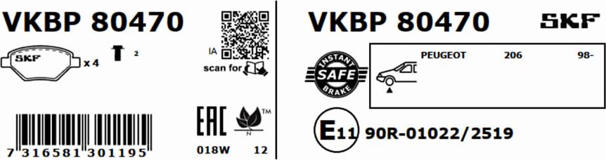 SKF VKBP 80470 - Bremžu uzliku kompl., Disku bremzes www.autospares.lv