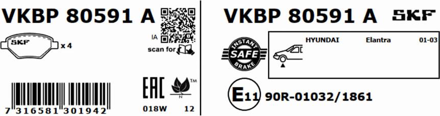 SKF VKBP 80591 A - Bremžu uzliku kompl., Disku bremzes autospares.lv