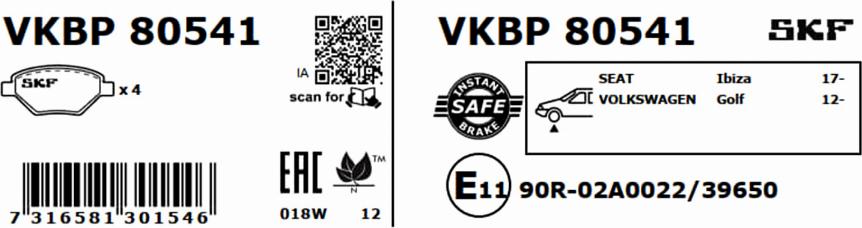 SKF VKBP 80541 - Bremžu uzliku kompl., Disku bremzes www.autospares.lv