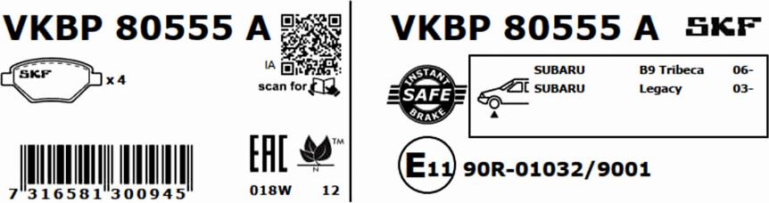 SKF VKBP 80555 A - Brake Pad Set, disc brake www.autospares.lv