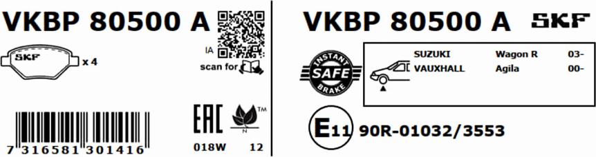 SKF VKBP 80500 A - Bremžu uzliku kompl., Disku bremzes www.autospares.lv