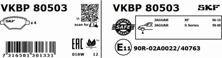 SKF VKBP 80503 - Bremžu uzliku kompl., Disku bremzes www.autospares.lv