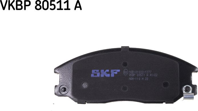 SKF VKBP 80511 A - Тормозные колодки, дисковые, комплект www.autospares.lv