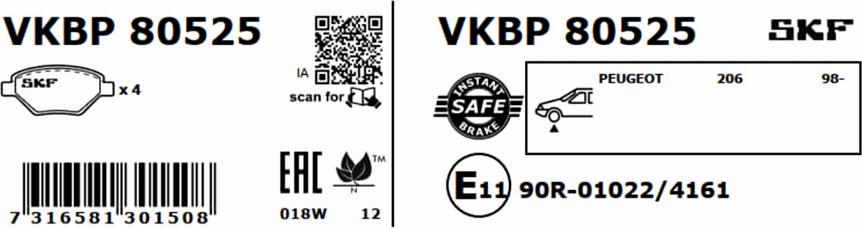 SKF VKBP 80525 - Bremžu uzliku kompl., Disku bremzes www.autospares.lv