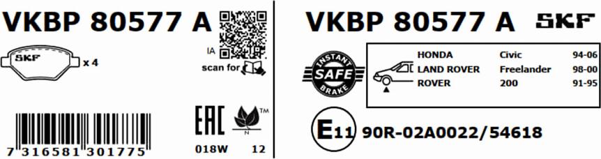 SKF VKBP 80577 A - Bremžu uzliku kompl., Disku bremzes www.autospares.lv