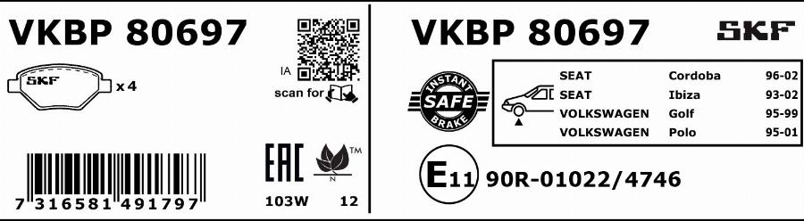 SKF VKBP 80697 - Bremžu uzliku kompl., Disku bremzes www.autospares.lv