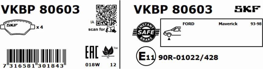 SKF VKBP 80603 - Bremžu uzliku kompl., Disku bremzes www.autospares.lv