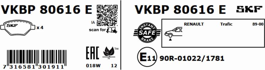 SKF VKBP 80616 E - Bremžu uzliku kompl., Disku bremzes www.autospares.lv