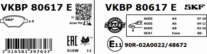 SKF VKBP 80617 E - Bremžu uzliku kompl., Disku bremzes www.autospares.lv