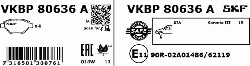 SKF VKBP 80636 A - Bremžu uzliku kompl., Disku bremzes www.autospares.lv