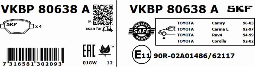 SKF VKBP 80638 A - Bremžu uzliku kompl., Disku bremzes www.autospares.lv