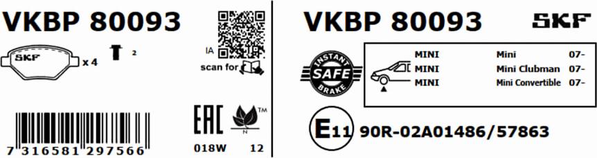 SKF VKBP 80093 - Bremžu uzliku kompl., Disku bremzes www.autospares.lv