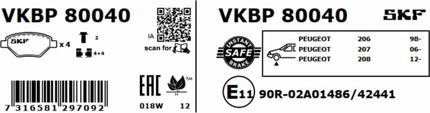 SKF VKBP 80040 - Bremžu uzliku kompl., Disku bremzes www.autospares.lv