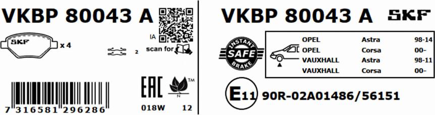 SKF VKBP 80043 A - Bremžu uzliku kompl., Disku bremzes autospares.lv