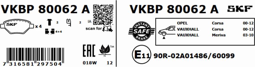 SKF VKBP 80062 A - Bremžu uzliku kompl., Disku bremzes www.autospares.lv