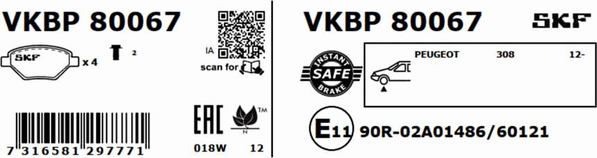 SKF VKBP 80067 - Bremžu uzliku kompl., Disku bremzes www.autospares.lv