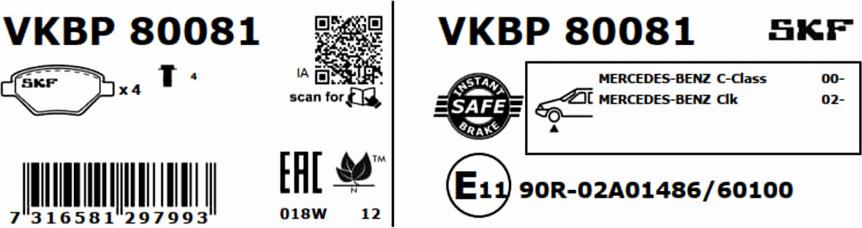 SKF VKBP 80081 - Bremžu uzliku kompl., Disku bremzes www.autospares.lv