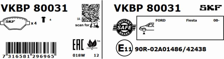 SKF VKBP 80031 - Bremžu uzliku kompl., Disku bremzes www.autospares.lv