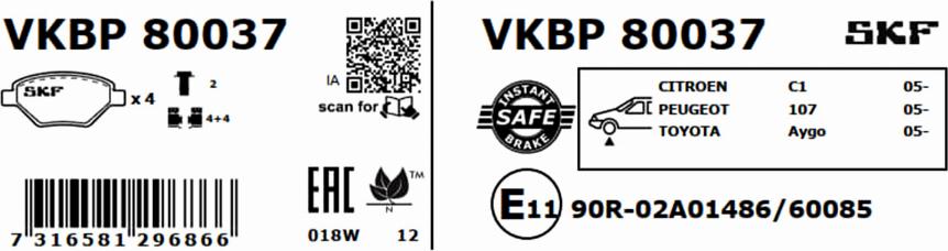 SKF VKBP 80037 - Bremžu uzliku kompl., Disku bremzes www.autospares.lv