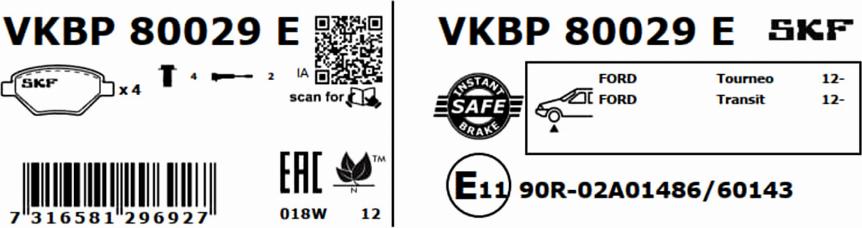 SKF VKBP 80029 E - Bremžu uzliku kompl., Disku bremzes www.autospares.lv