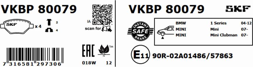 SKF VKBP 80079 - Bremžu uzliku kompl., Disku bremzes www.autospares.lv