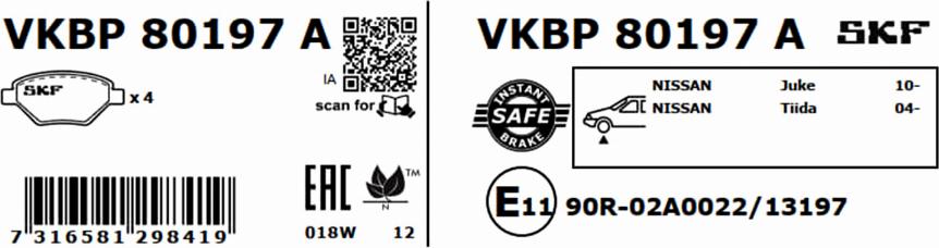 SKF VKBP 80197 A - Bremžu uzliku kompl., Disku bremzes www.autospares.lv