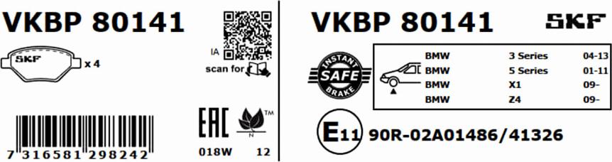 SKF VKBP 80141 - Bremžu uzliku kompl., Disku bremzes www.autospares.lv