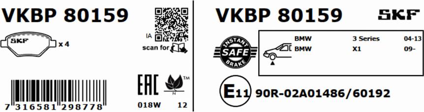 SKF VKBP 80159 - Bremžu uzliku kompl., Disku bremzes www.autospares.lv