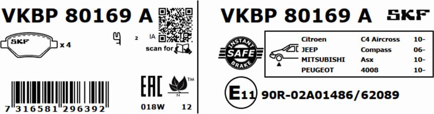 SKF VKBP 80169 A - Bremžu uzliku kompl., Disku bremzes www.autospares.lv