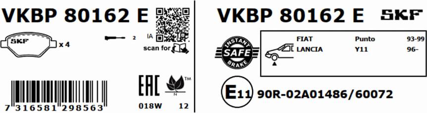 SKF VKBP 80162 E - Bremžu uzliku kompl., Disku bremzes www.autospares.lv