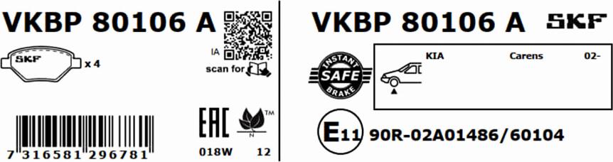 SKF VKBP 80106 A - Bremžu uzliku kompl., Disku bremzes www.autospares.lv