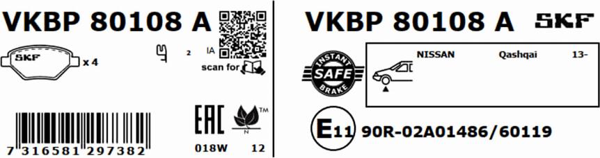 SKF VKBP 80108 A - Bremžu uzliku kompl., Disku bremzes www.autospares.lv