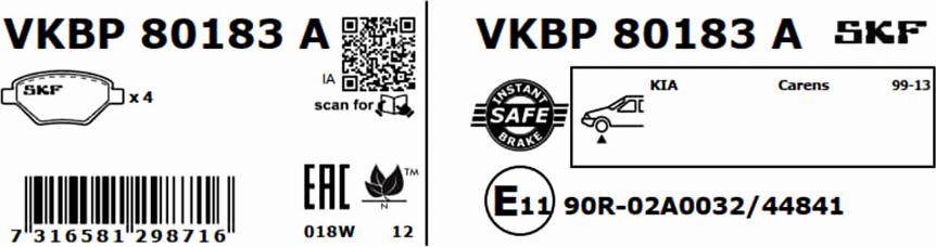 SKF VKBP 80183 A - Bremžu uzliku kompl., Disku bremzes www.autospares.lv