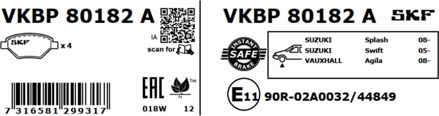 SKF VKBP 80182 A - Bremžu uzliku kompl., Disku bremzes www.autospares.lv