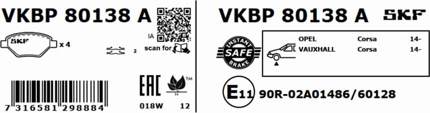 SKF VKBP 80138 A - Bremžu uzliku kompl., Disku bremzes www.autospares.lv