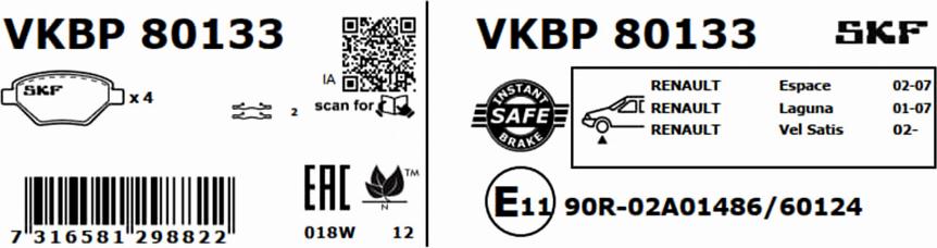 SKF VKBP 80133 - Bremžu uzliku kompl., Disku bremzes autospares.lv