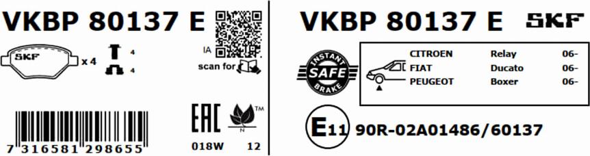 SKF VKBP 80137 E - Bremžu uzliku kompl., Disku bremzes autospares.lv