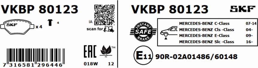 SKF VKBP 80123 - Bremžu uzliku kompl., Disku bremzes autospares.lv