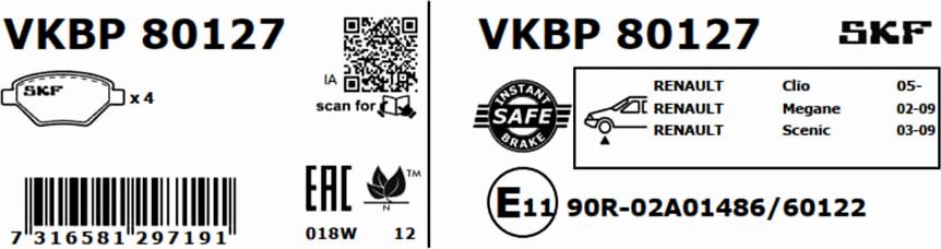 SKF VKBP 80127 - Bremžu uzliku kompl., Disku bremzes www.autospares.lv