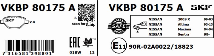 SKF VKBP 80175 A - Bremžu uzliku kompl., Disku bremzes www.autospares.lv