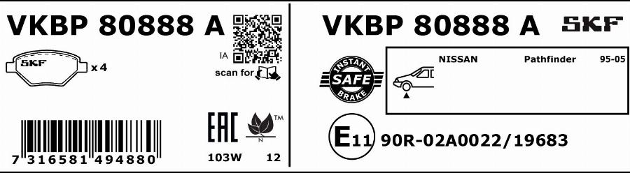 SKF VKBP 80888 A - Bremžu uzliku kompl., Disku bremzes www.autospares.lv