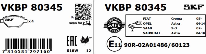 SKF VKBP 80345 - Bremžu uzliku kompl., Disku bremzes autospares.lv