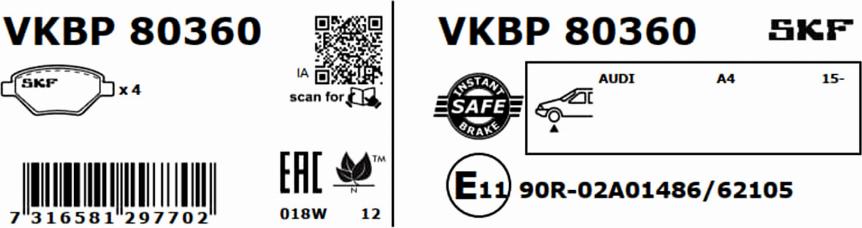 SKF VKBP 80360 - Bremžu uzliku kompl., Disku bremzes www.autospares.lv