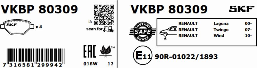 SKF VKBP 80309 - Bremžu uzliku kompl., Disku bremzes www.autospares.lv