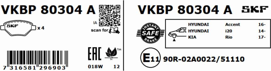 SKF VKBP 80304 A - Bremžu uzliku kompl., Disku bremzes autospares.lv